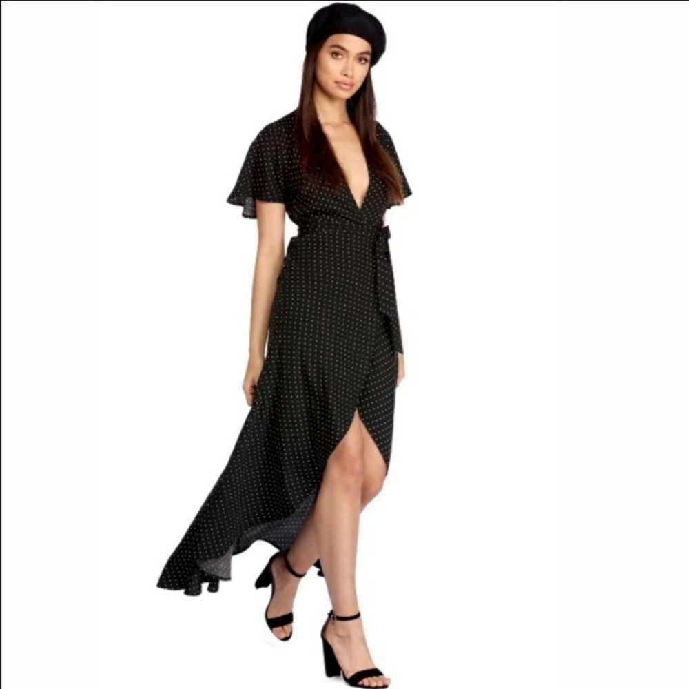 Windsor Black & White Polka Dot Wrap Dress